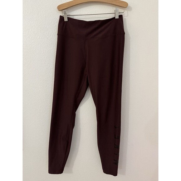 Nike Leggings Womens Sz M Maroon Red Running Active Spell Out Excellent Gym - Picture 1 of 6